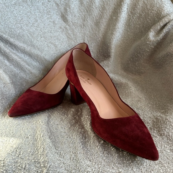 kate spade Shoes - Pointed Toe Block Heel Pumps in Burgundy Suede